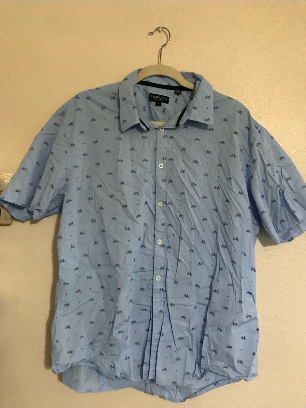 Croft & Barrow Light Blue Short-Sleeve Button-Down Shirt with Navy Bike Print